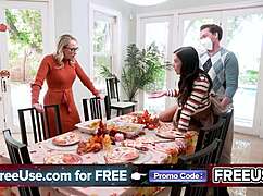 Daddy bends her over for doggystyle then rides cowgirl on shaved pussy