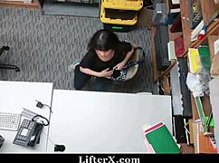 Naughty teen caught shoplifting gets bent over and fucked hard by officer