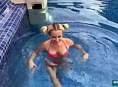 afternoon quickie with cute pigtail babe lolipop riding mark pirson's big cock poolside