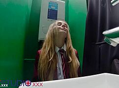 gloryhole teen student deepthroats cum-covered cock in uniform