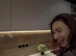 boss's cute college girl gives sloppy deepthroat and swallows every drop