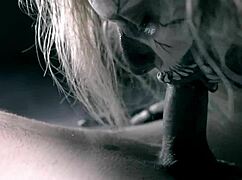 Skeleton girl on halloween slurps n jerks monster cock til cumshot blast