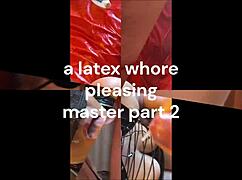 how does a latex slut gag on master's cock in boots and choking play? 
