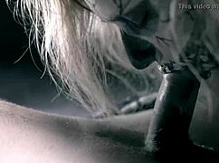 Skeleton girl on halloween slurps n jerks monster cock til cumshot blast