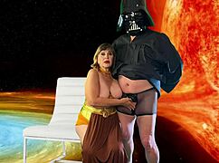 Granny Leia in Sith costume deepthroats like a space cocksucking slave princess?