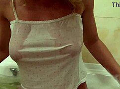 blonde teen calvina b cums hard shower fingering her shaved pussy