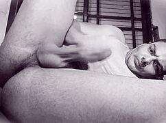 sexy muscular bodybuilder strokes monster cock ass feet close