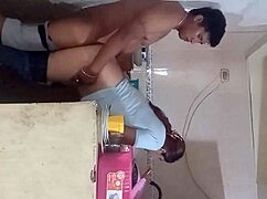 hot latina nerd squirts huge in kitchen while hubby almost catches us