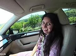 How many times did she pee on this 14-hour road trip with wet pussy flashes in public toilets?