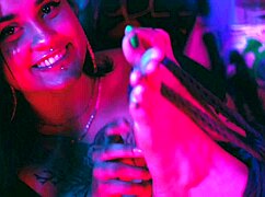 my huge feet get licked first time ever in life!!