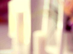 oiled wife with huge natural tits kneels for a deep blowjob ending in cumshot facial