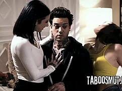 stepbro rocks wild threesome with sluts then bangs stepsis hard