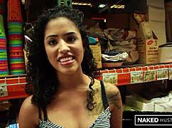 Curly haired latina college coed sucks big black cock publicly outdoors