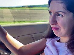 How many times did she pee on this 14-hour road trip with wet pussy flashes in public toilets?