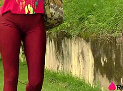 Training slut Niara Pessanha's tight ass outdoors with anal dp