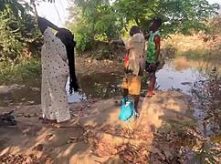 Shy village ebony bends over outside for rough BBC doggystyle on the ranch!