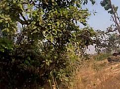 Shy village ebony bends over outside for rough BBC doggystyle on the ranch!