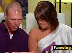 imagine this brunette bouncing on various partners during their swinger party frenzy