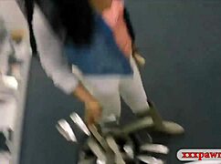 Ebony babe sneaks blowjob then gets pounded hard by pawn shop monster cock!