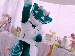 adorable furry dragon dances cutely in vibrant rhythmic moves