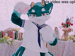 adorable furry dragon dances cutely in vibrant rhythmic moves