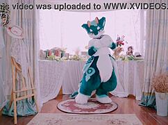 adorable furry dragon dances cutely in vibrant rhythmic moves