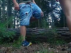 boyfriend nearby but fitness trainer pounds her pussy deep in forest shadows?