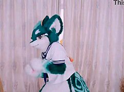 adorable furry dragon dances cutely in vibrant rhythmic moves