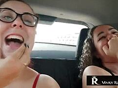 natasha sub flashes tits in car during wild outdoor casting interview