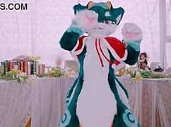 adorable furry dragon dances cutely in vibrant rhythmic moves