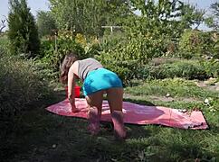 innocent miniskirt hides wife's teasing thong cameltoe, but upskirt flashes reveal her juicy ass outdoors