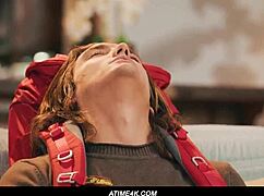 axel haze jerks off on couch but horny redhead stepmom milf joins for doggystyle cumshot