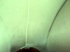 shaved tight pussy gets fucked through ripped stockings till creampie overflows her wet hole