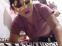 Sassy sexy stepdaddy's latina milf bends over flashing for a hard doggystyle pounding.