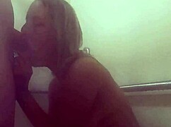 Hey check my curvy wife sneaky fucking monster cock in public shower!