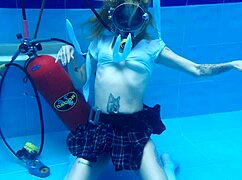 Sitting by the pool with sexy Ashlee Rose skinny tits underwater tease