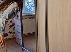 i hid in the wardrobe and she gave me a sneaky blowjob