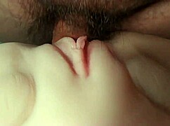 her shaved pussy gets fucked deep with real doll toy closeup