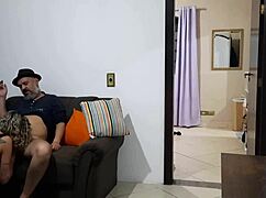 shower cuckold? watch your wife cheat doggystyle with brother on sofa!