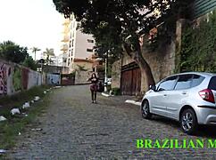 Heart pounding as valet rams mature milf boss with monster black cock on busy street in red sheer outfit