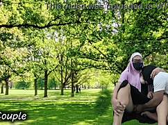 real muslim couple sneaks outdoor creampie sex in public park affair