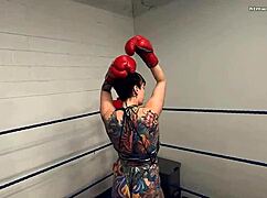 Watch out! Pro fighter smothers you topless in fierce tit attack!