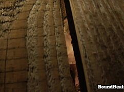 Lesbian slave watches mistress finger pussy to wild orgasm in bondage