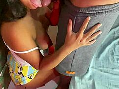 Teased step-brother after parents left house he gave in quick