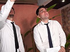 innocent latina interview turns into rough double vaginal with monster cocks and cum swap