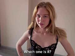 Stepsis tries on skimpy underwear while i finger her shaved pussy on date night