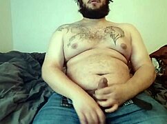chubby guy strokes fat monster cock desperately trying better angles for huge cumshot release
