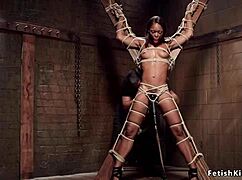 Ebony Slave's Plugged Ass Stretched Wide In Extreme Pile Driver Bondage