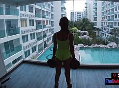 😏 asian teen gf hits gym then gets horny workout sex with big cock!