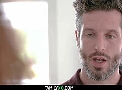 Watch curly haired ebony brixley benz deepthroat then ride her stepdad's cock reverse cowgirl style